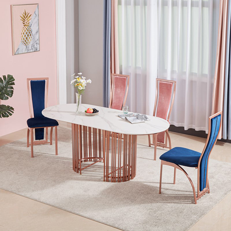 Table à manger top ovale blanc table à manger de luxe traditionnelle avec cadre en or rose