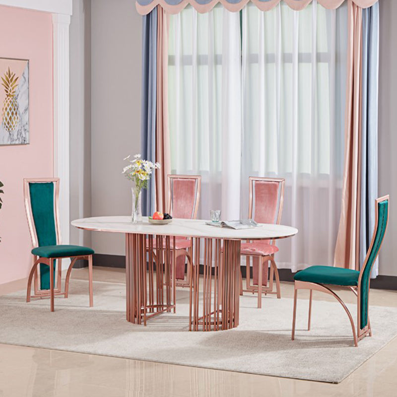 Table à manger top ovale blanc table à manger de luxe traditionnelle avec cadre en or rose