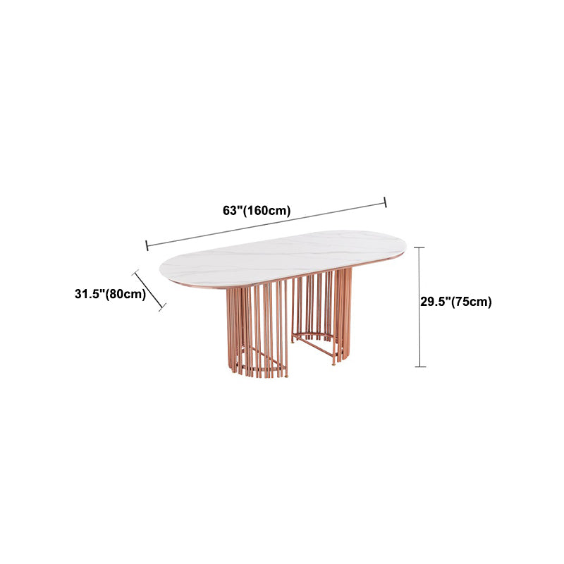 Table à manger top ovale blanc table à manger de luxe traditionnelle avec cadre en or rose