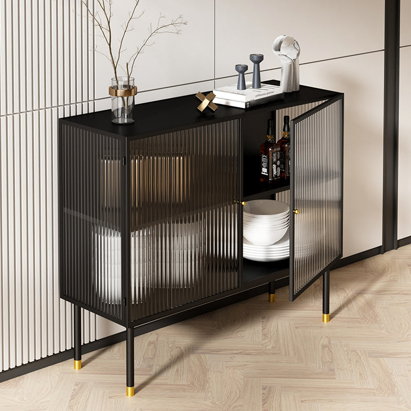 39.5"L Glam Iron Sideboard Striped Glass Doors Cabinets Dining Server for Living Room Clearhalo 'buffet_sideboard' 'Buffets & Sideboards' 'furn' 'furn_buffet_sideboard' 'Furniture' 'Kitchen & Dining Furniture' 5648743