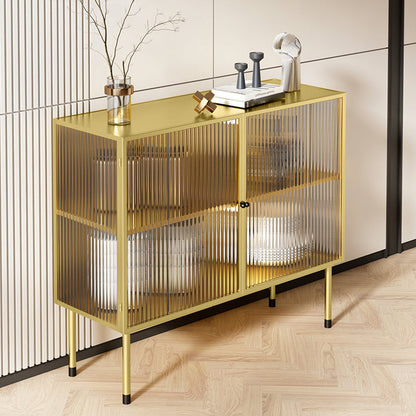 39.5"L Glam Iron Sideboard Striped Glass Doors Cabinets Dining Server for Living Room Gold Clearhalo 'buffet_sideboard' 'Buffets & Sideboards' 'furn' 'furn_buffet_sideboard' 'Furniture' 'Kitchen & Dining Furniture' 5648744
