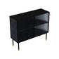 39.5"L Glam Iron Sideboard Striped Glass Doors Cabinets Dining Server for Living Room Clearhalo 'buffet_sideboard' 'Buffets & Sideboards' 'furn' 'furn_buffet_sideboard' 'Furniture' 'Kitchen & Dining Furniture' 5648745
