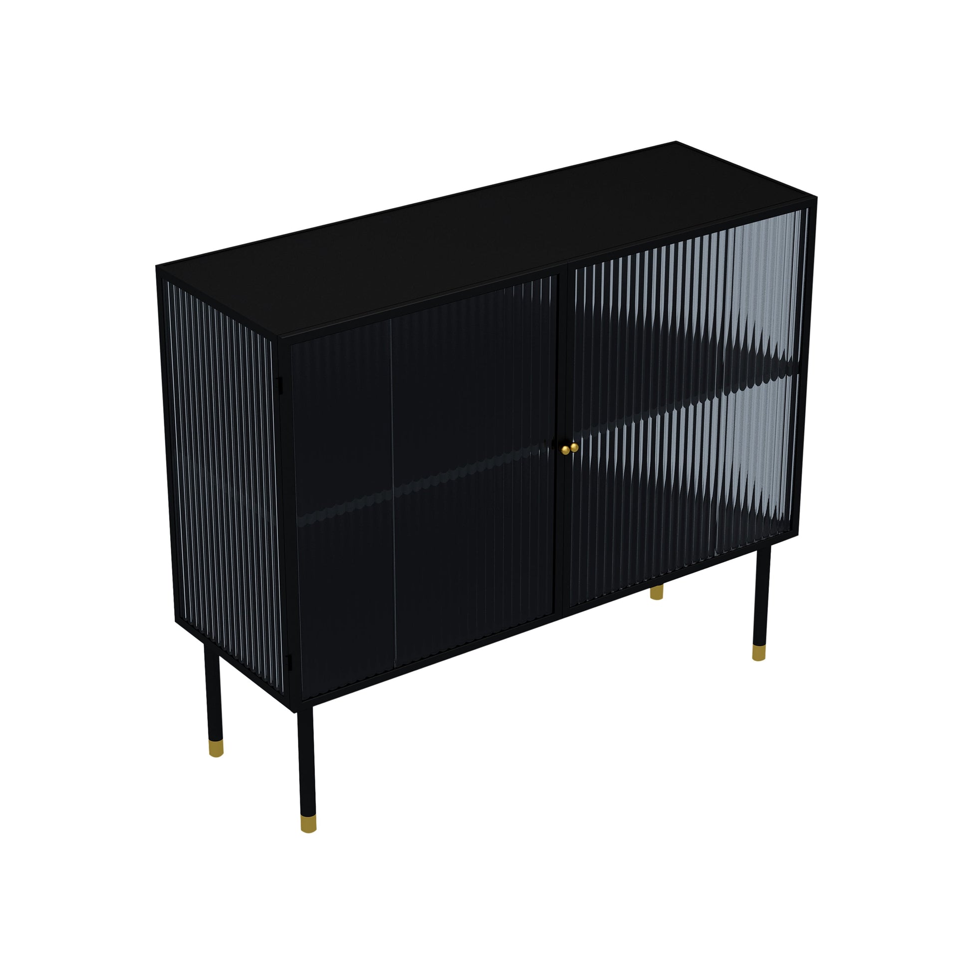 39.5"L Glam Iron Sideboard Striped Glass Doors Cabinets Dining Server for Living Room Clearhalo 'buffet_sideboard' 'Buffets & Sideboards' 'furn' 'furn_buffet_sideboard' 'Furniture' 'Kitchen & Dining Furniture' 5648745