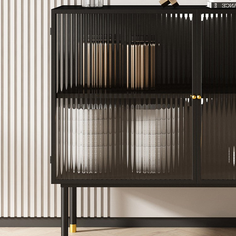 39.5"L Glam Iron Sideboard Striped Glass Doors Cabinets Dining Server for Living Room Clearhalo 'buffet_sideboard' 'Buffets & Sideboards' 'furn' 'furn_buffet_sideboard' 'Furniture' 'Kitchen & Dining Furniture' 5648746