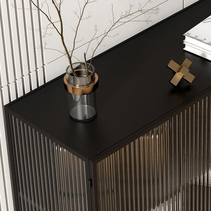 39.5"L Glam Iron Sideboard Striped Glass Doors Cabinets Dining Server for Living Room Clearhalo 'buffet_sideboard' 'Buffets & Sideboards' 'furn' 'furn_buffet_sideboard' 'Furniture' 'Kitchen & Dining Furniture' 5648747