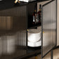 39.5"L Glam Iron Sideboard Striped Glass Doors Cabinets Dining Server for Living Room Clearhalo 'buffet_sideboard' 'Buffets & Sideboards' 'furn' 'furn_buffet_sideboard' 'Furniture' 'Kitchen & Dining Furniture' 5648748
