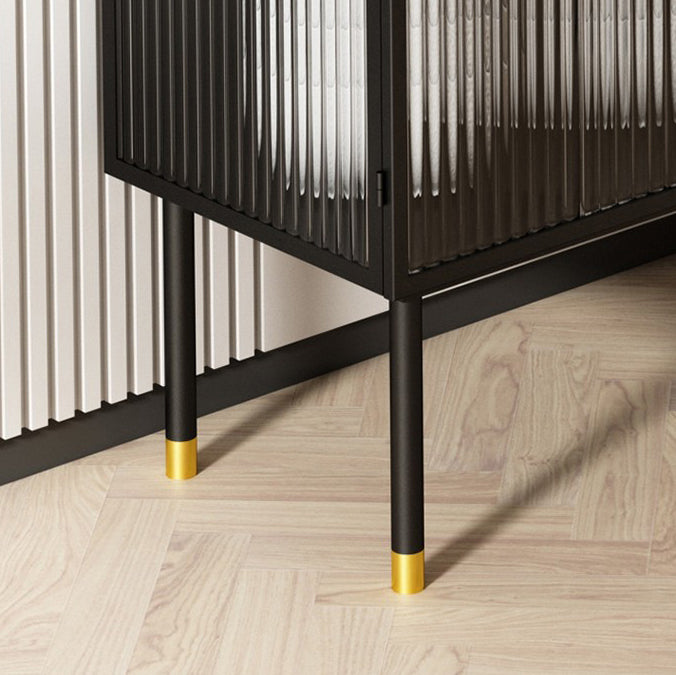 39.5"L Glam Iron Sideboard Striped Glass Doors Cabinets Dining Server for Living Room Clearhalo 'buffet_sideboard' 'Buffets & Sideboards' 'furn' 'furn_buffet_sideboard' 'Furniture' 'Kitchen & Dining Furniture' 5648749