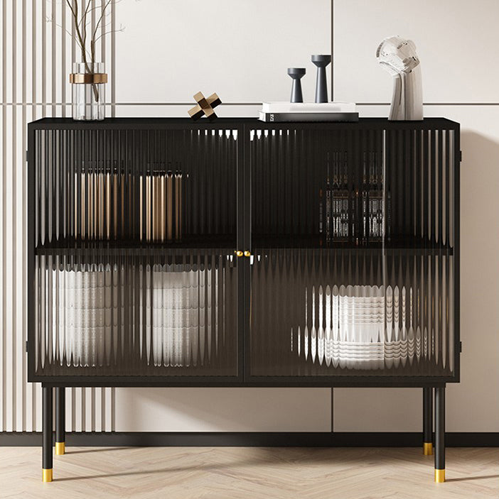 39.5"L Glam Iron Sideboard Striped Glass Doors Cabinets Dining Server for Living Room Clearhalo 'buffet_sideboard' 'Buffets & Sideboards' 'furn' 'furn_buffet_sideboard' 'Furniture' 'Kitchen & Dining Furniture' 5648750