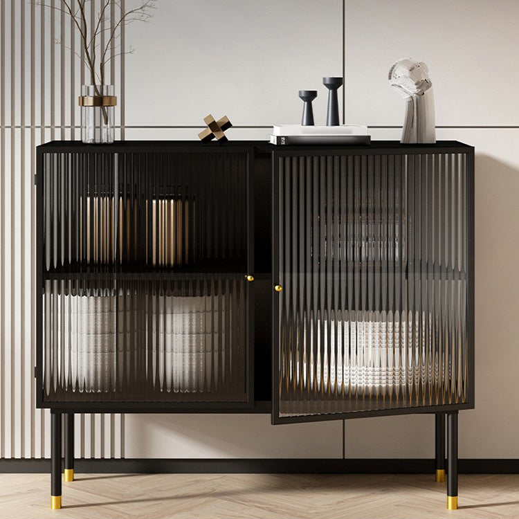 39.5"L Glam Iron Sideboard Striped Glass Doors Cabinets Dining Server for Living Room Clearhalo 'buffet_sideboard' 'Buffets & Sideboards' 'furn' 'furn_buffet_sideboard' 'Furniture' 'Kitchen & Dining Furniture' 5648751