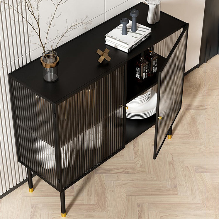39.5"L Glam Iron Sideboard Striped Glass Doors Cabinets Dining Server for Living Room Clearhalo 'buffet_sideboard' 'Buffets & Sideboards' 'furn' 'furn_buffet_sideboard' 'Furniture' 'Kitchen & Dining Furniture' 5648752