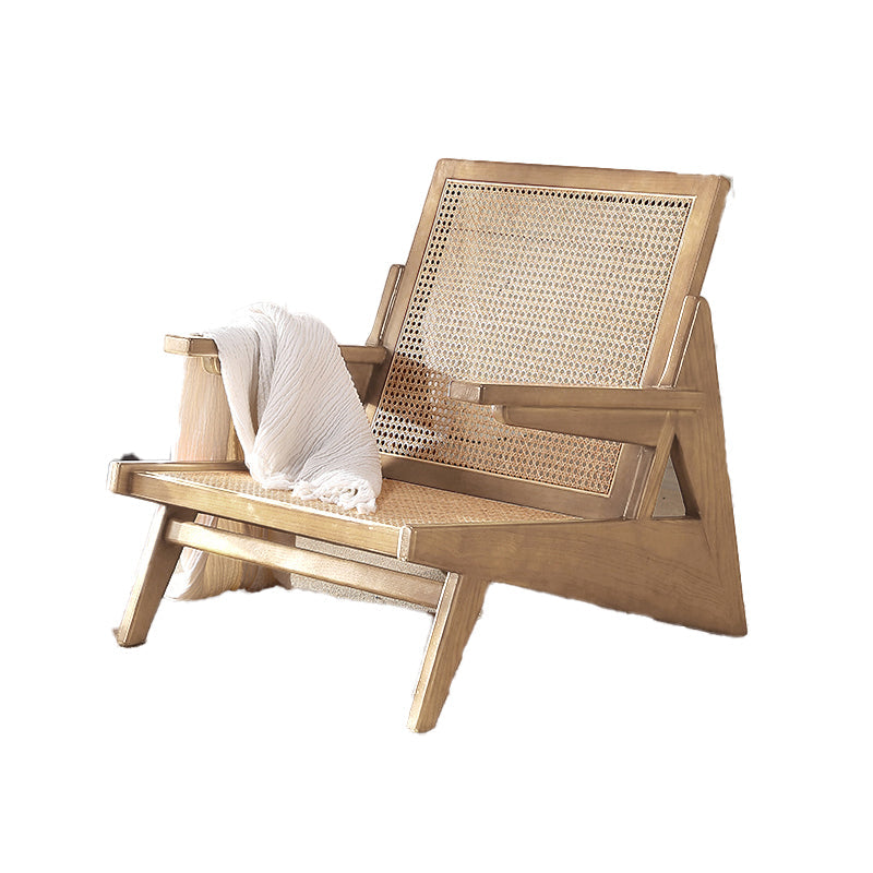 Nordic Style Rubberwood Solid Wood Frame Square Arms Lounge Accent Chair
