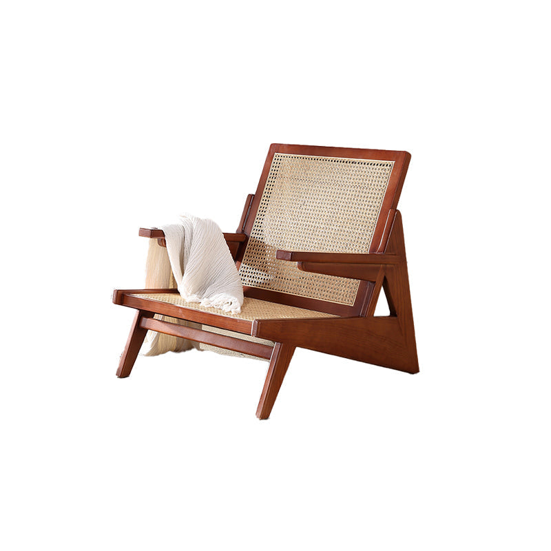 Nordic Style Rubberwood Solid Wood Frame Square Arms Lounge Accent Chair