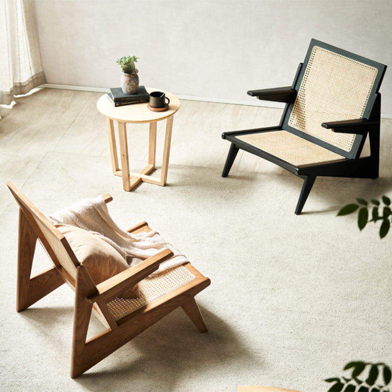 Nordic Style Rubberwood Solid Wood Frame Square Arms Lounge Accent Chair