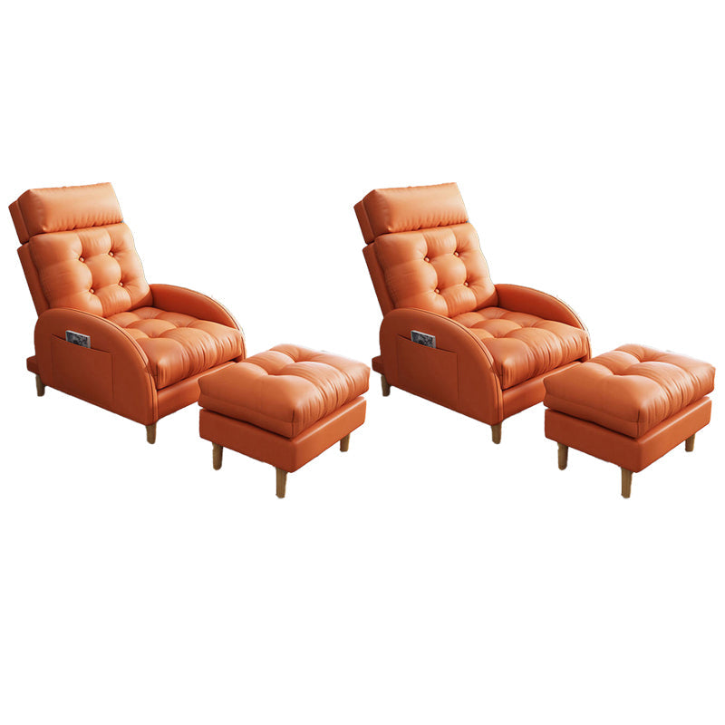 Contemporary Bonded Leather Tufted Cushions with Ottoman Lounge Accent Chair Orange 2 Piece Set Clearhalo 'Accent Chairs' 'accent_chairs' 'Chairs & Seating' 'furn' 'furn_accent_chairs' 'Furniture' 'Living Room Furniture' 5649573