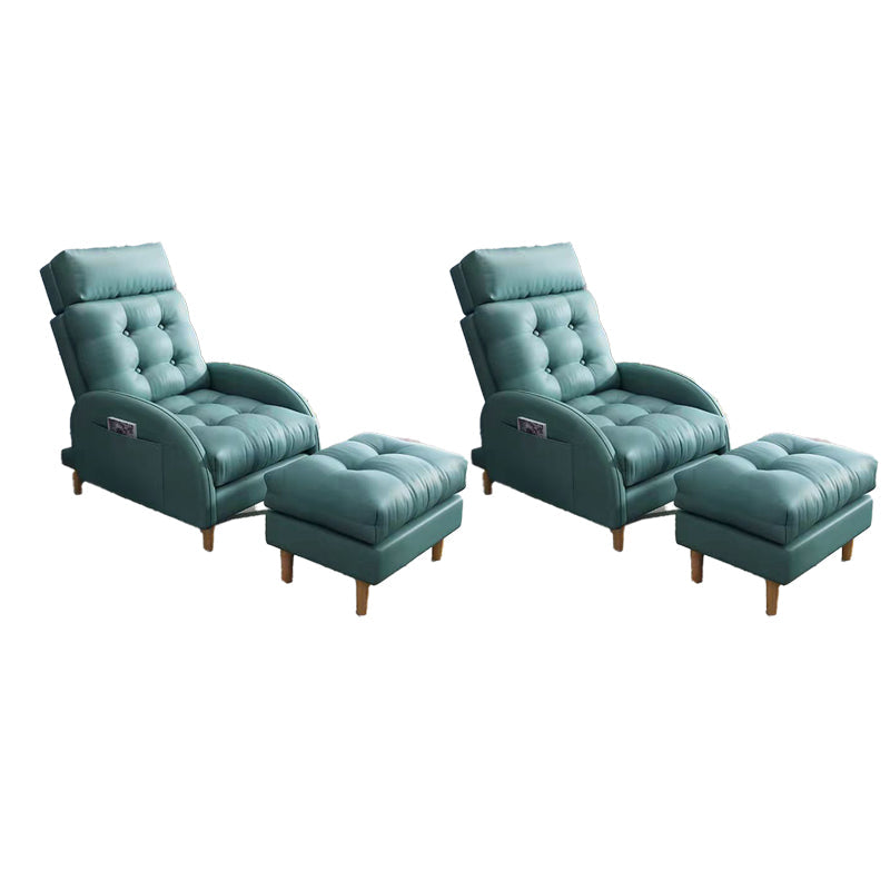 Contemporary Bonded Leather Tufted Cushions with Ottoman Lounge Accent Chair Light Blue 2 Piece Set Clearhalo 'Accent Chairs' 'accent_chairs' 'Chairs & Seating' 'furn' 'furn_accent_chairs' 'Furniture' 'Living Room Furniture' 5649575