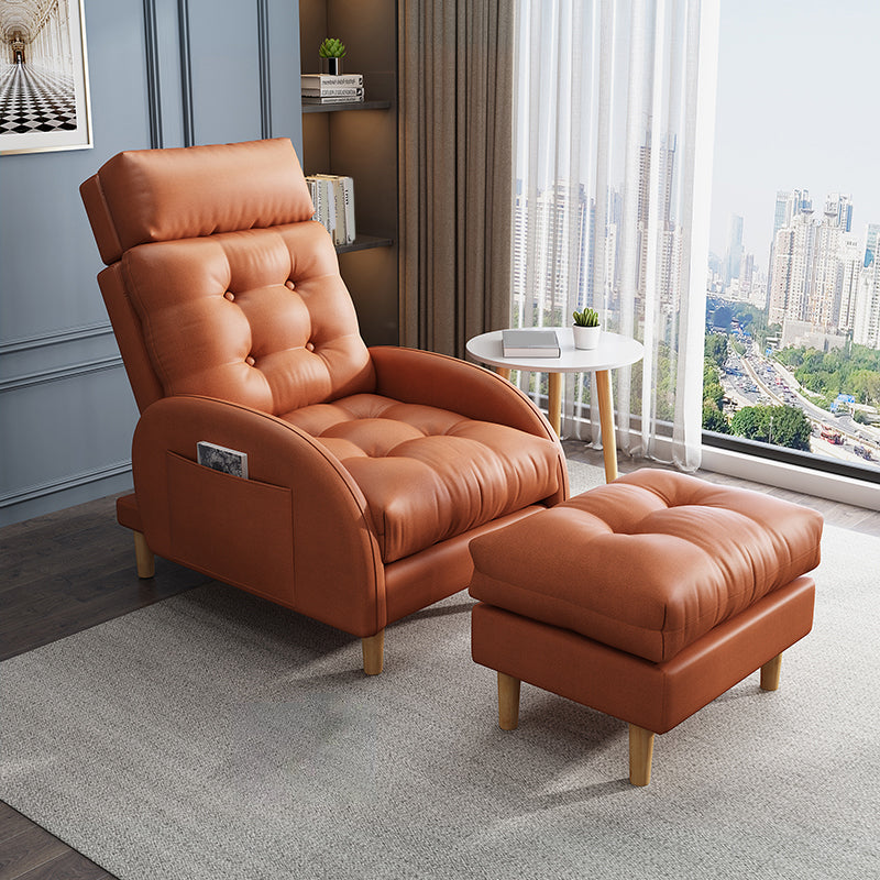 Contemporary Bonded Leather Tufted Cushions with Ottoman Lounge Accent Chair Dark Orange 1 Piece Clearhalo 'Accent Chairs' 'accent_chairs' 'Chairs & Seating' 'furn' 'furn_accent_chairs' 'Furniture' 'Living Room Furniture' 5649576