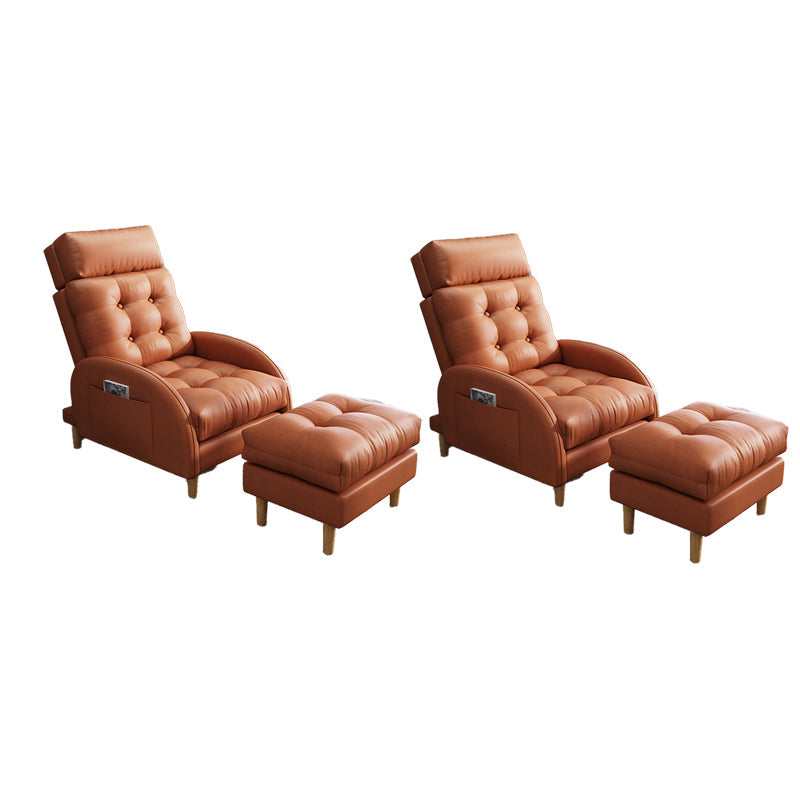 Contemporary Bonded Leather Tufted Cushions with Ottoman Lounge Accent Chair Dark Orange 2 Piece Set Clearhalo 'Accent Chairs' 'accent_chairs' 'Chairs & Seating' 'furn' 'furn_accent_chairs' 'Furniture' 'Living Room Furniture' 5649577