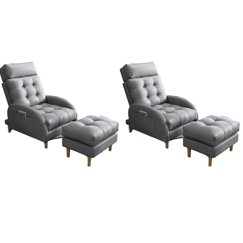 Contemporary Bonded Leather Tufted Cushions with Ottoman Lounge Accent Chair Light Gray 2 Piece Set Clearhalo 'Accent Chairs' 'accent_chairs' 'Chairs & Seating' 'furn' 'furn_accent_chairs' 'Furniture' 'Living Room Furniture' 5649578