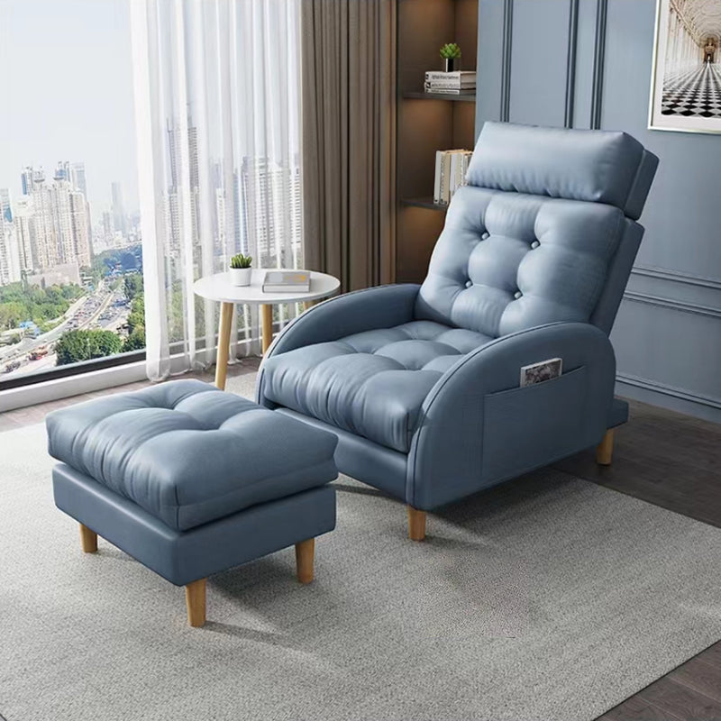 Contemporary Bonded Leather Tufted Cushions with Ottoman Lounge Accent Chair Sky Blue 1 Piece Clearhalo 'Accent Chairs' 'accent_chairs' 'Chairs & Seating' 'furn' 'furn_accent_chairs' 'Furniture' 'Living Room Furniture' 5649579