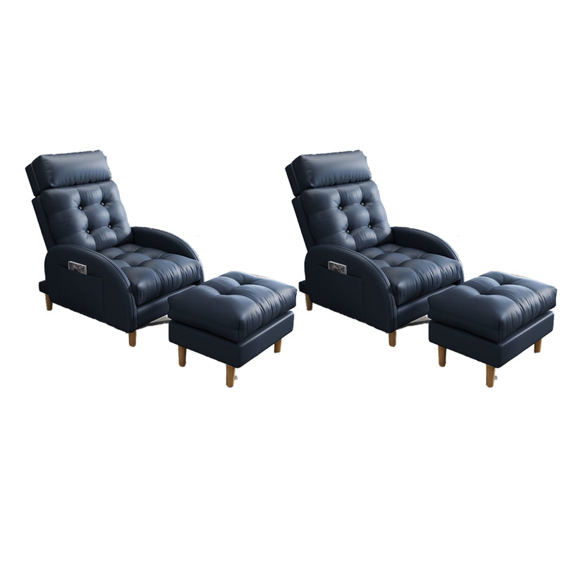 Contemporary Bonded Leather Tufted Cushions with Ottoman Lounge Accent Chair Dark Blue 2 Piece Set Clearhalo 'Accent Chairs' 'accent_chairs' 'Chairs & Seating' 'furn' 'furn_accent_chairs' 'Furniture' 'Living Room Furniture' 5649580