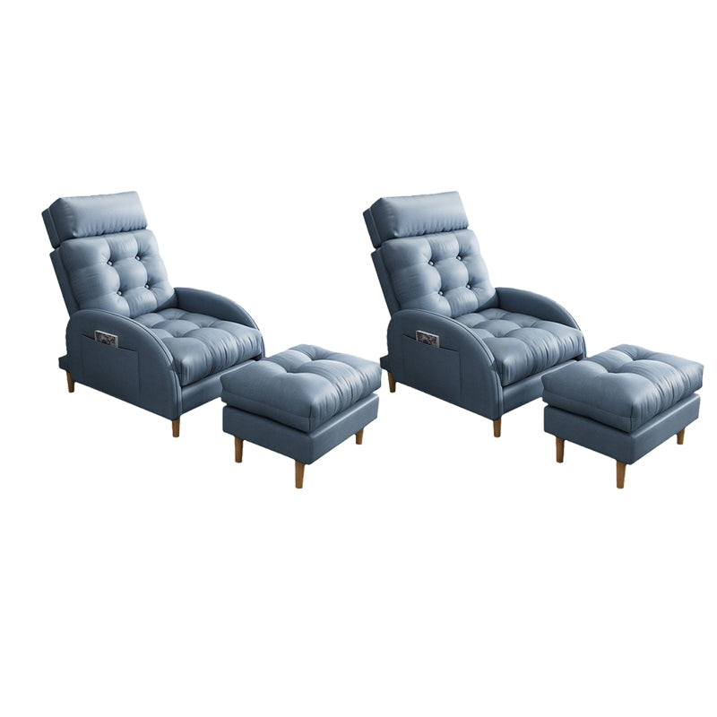 Contemporary Bonded Leather Tufted Cushions with Ottoman Lounge Accent Chair Sky Blue 2 Piece Set Clearhalo 'Accent Chairs' 'accent_chairs' 'Chairs & Seating' 'furn' 'furn_accent_chairs' 'Furniture' 'Living Room Furniture' 5649582