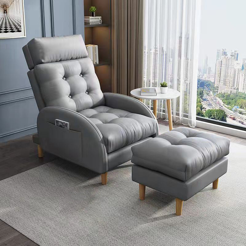 Contemporary Bonded Leather Tufted Cushions with Ottoman Lounge Accent Chair Light Gray 1 Piece Clearhalo 'Accent Chairs' 'accent_chairs' 'Chairs & Seating' 'furn' 'furn_accent_chairs' 'Furniture' 'Living Room Furniture' 5649592