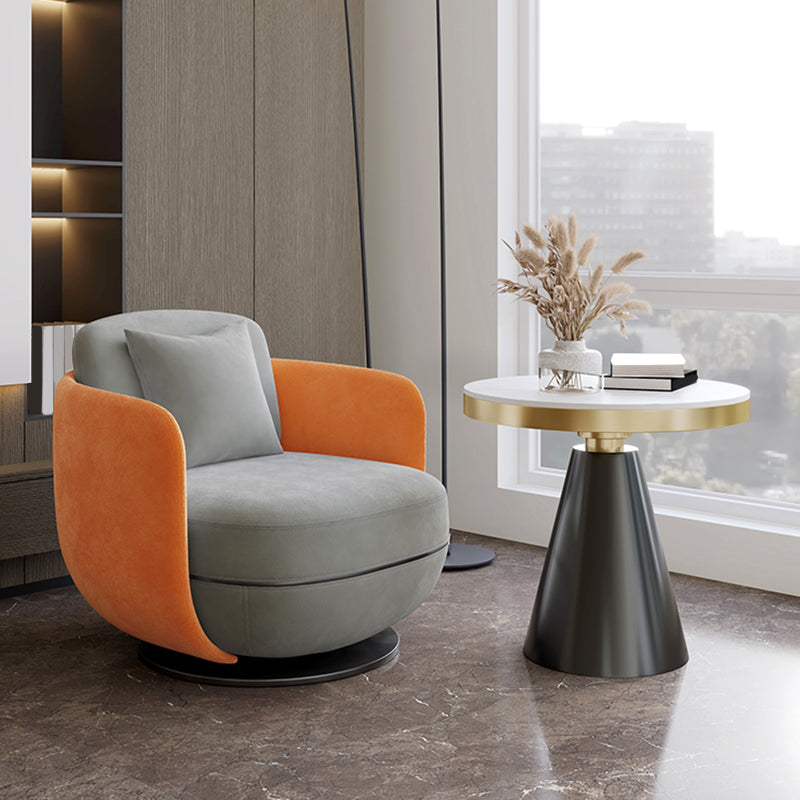 Contemporary 31.5" Wide Pillow Back Swivel Round Base Arm Chair Gray 1 Piece Clearhalo 'Accent Chairs' 'accent_chairs' 'Chairs & Seating' 'furn' 'furn_accent_chairs' 'Furniture' 'Living Room Furniture' 5649779