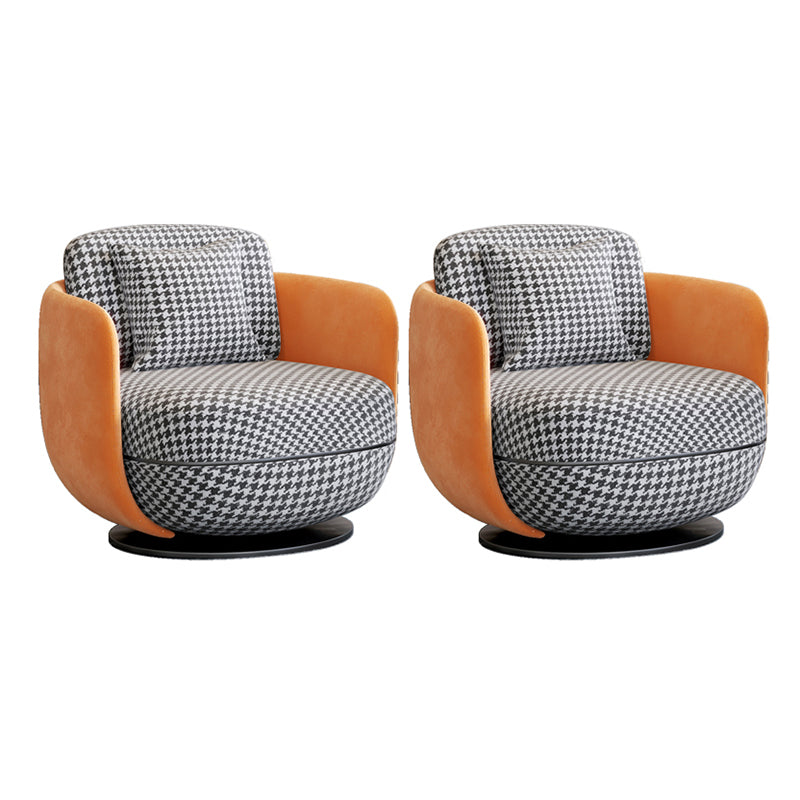 Contemporary 31.5" Wide Pillow Back Swivel Round Base Arm Chair Houndstooth pattern 2 Piece Set Clearhalo 'Accent Chairs' 'accent_chairs' 'Chairs & Seating' 'furn' 'furn_accent_chairs' 'Furniture' 'Living Room Furniture' 5649780