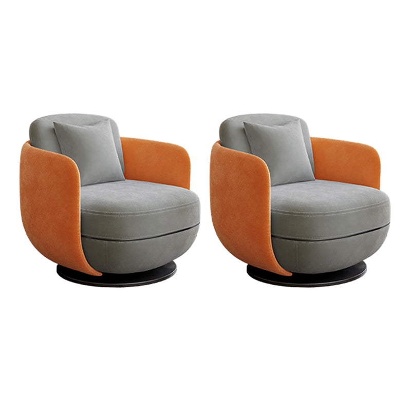 Contemporary 31.5" Wide Pillow Back Swivel Round Base Arm Chair Gray 2 Piece Set Clearhalo 'Accent Chairs' 'accent_chairs' 'Chairs & Seating' 'furn' 'furn_accent_chairs' 'Furniture' 'Living Room Furniture' 5649782