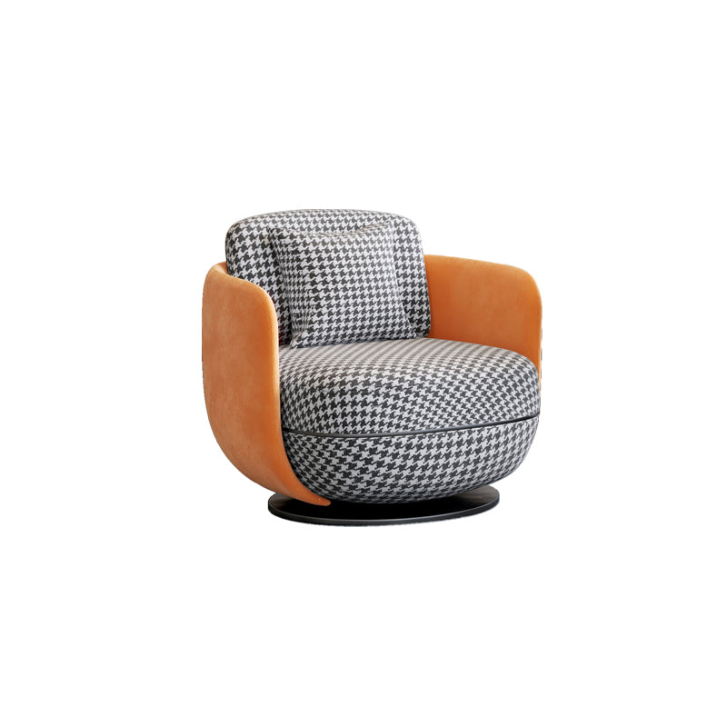Contemporary 31.5" Wide Pillow Back Swivel Round Base Arm Chair Houndstooth pattern 1 Piece Clearhalo 'Accent Chairs' 'accent_chairs' 'Chairs & Seating' 'furn' 'furn_accent_chairs' 'Furniture' 'Living Room Furniture' 5649790