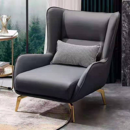 Modern Style Bonded Leather Arms Included with Pillow Wingback Chair Grey 1 Piece Clearhalo 'Accent Chairs' 'accent_chairs' 'Chairs & Seating' 'furn' 'furn_accent_chairs' 'Furniture' 'Living Room Furniture' 5649885
