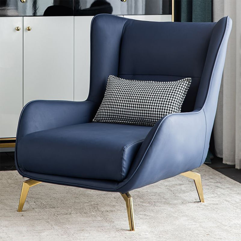 Modern Style Bonded Leather Arms Included with Pillow Wingback Chair Dark Blue 1 Piece Clearhalo 'Accent Chairs' 'accent_chairs' 'Chairs & Seating' 'furn' 'furn_accent_chairs' 'Furniture' 'Living Room Furniture' 5649888
