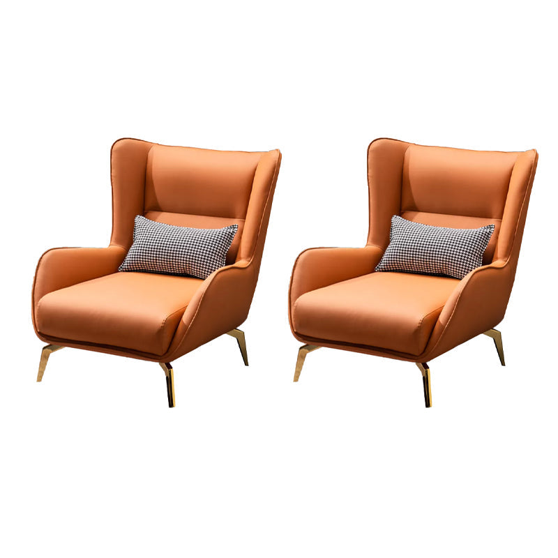 Modern Style Bonded Leather Arms Included with Pillow Wingback Chair Orange 2 Piece Set Clearhalo 'Accent Chairs' 'accent_chairs' 'Chairs & Seating' 'furn' 'furn_accent_chairs' 'Furniture' 'Living Room Furniture' 5649891