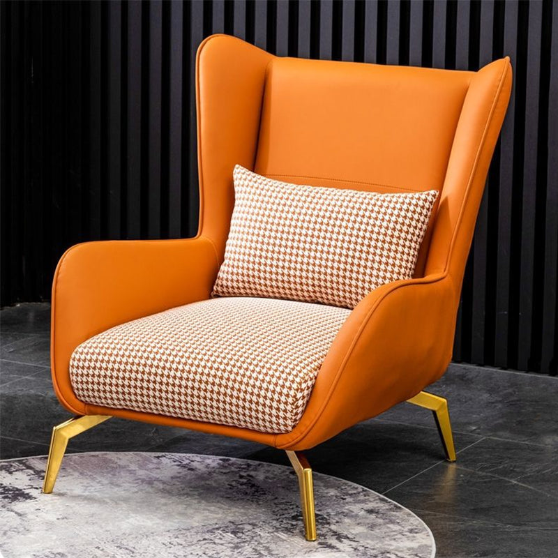 Modern Style Bonded Leather Arms Included with Pillow Wingback Chair Orange Houndstooth 1 Piece Clearhalo 'Accent Chairs' 'accent_chairs' 'Chairs & Seating' 'furn' 'furn_accent_chairs' 'Furniture' 'Living Room Furniture' 5649892
