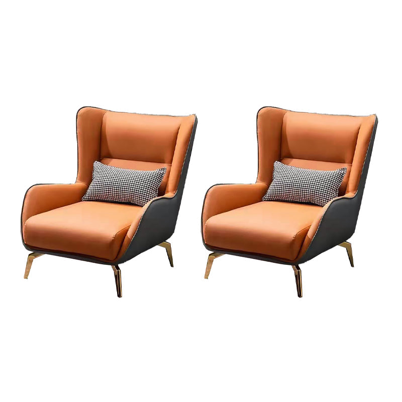 Modern Style Bonded Leather Arms Included with Pillow Wingback Chair Light Gray Orange 2 Piece Set Clearhalo 'Accent Chairs' 'accent_chairs' 'Chairs & Seating' 'furn' 'furn_accent_chairs' 'Furniture' 'Living Room Furniture' 5649893