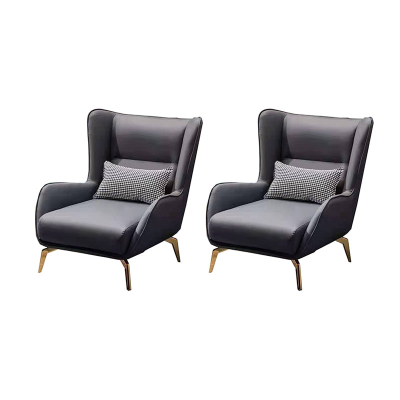 Modern Style Bonded Leather Arms Included with Pillow Wingback Chair Grey 2 Piece Set Clearhalo 'Accent Chairs' 'accent_chairs' 'Chairs & Seating' 'furn' 'furn_accent_chairs' 'Furniture' 'Living Room Furniture' 5649897