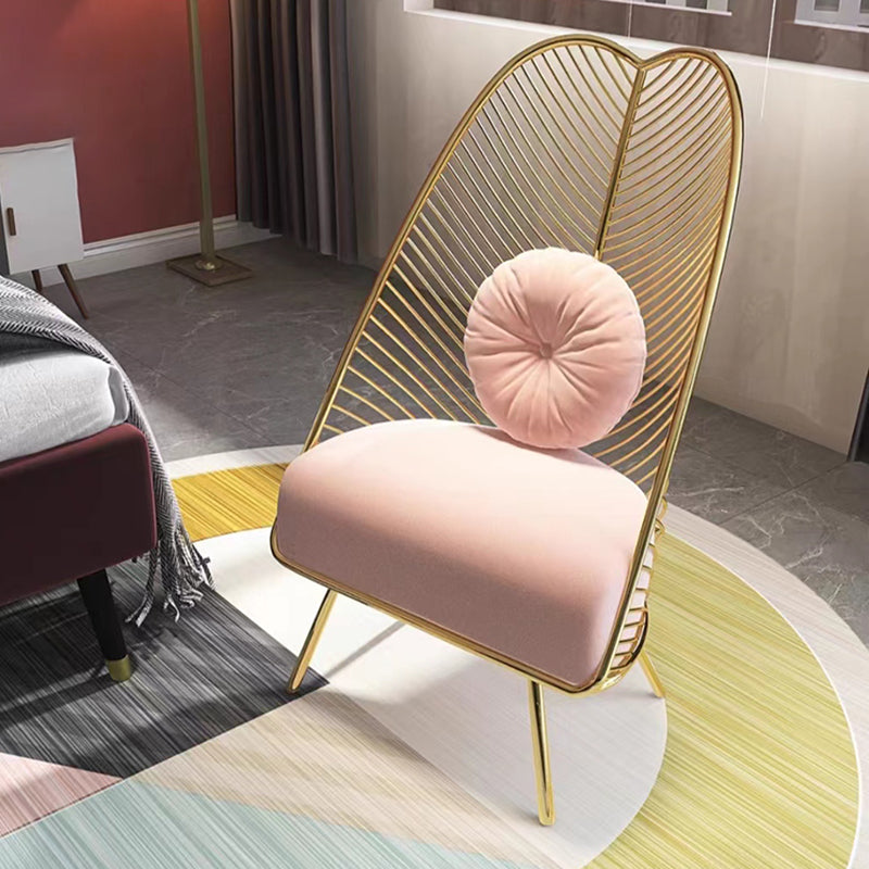 Glam 23.6" Wide Pillow Back Metal Frame 4 Legs Armless Chair Pink 1 Piece Clearhalo 'Accent Chairs' 'accent_chairs' 'Chairs & Seating' 'furn' 'furn_accent_chairs' 'Furniture' 'Living Room Furniture' 5649910