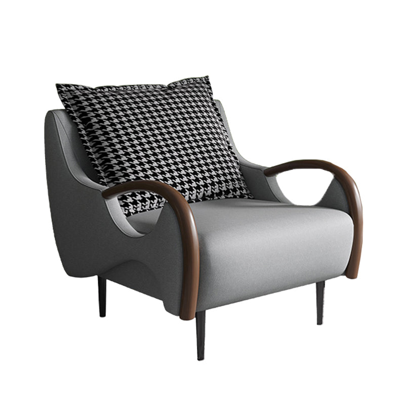 Nordic Style Bonded Leather Square Arms Pillow Back Lounge Accent Chair