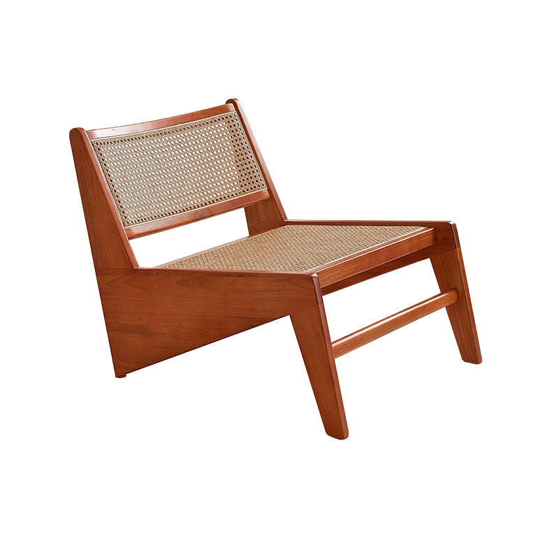 Mid-century Modern Style Wood Armless Woven Back Lounge Accent Chair