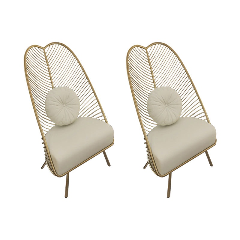 Glam Style Armless with Pillow Back Cushioned Metal Base Accent Chair Off-White 2 Piece Set Clearhalo 'Accent Chairs' 'accent_chairs' 'Chairs & Seating' 'furn' 'furn_accent_chairs' 'Furniture' 'Living Room Furniture' 5650265