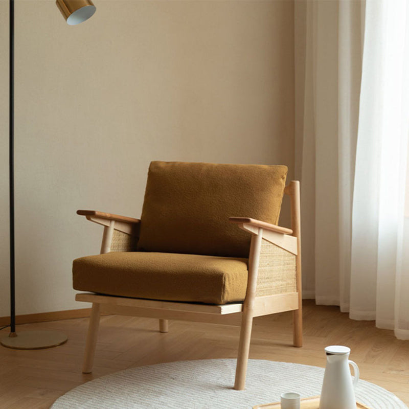 Nordic Style Wood Armrest with Pillow Back Wood Wood Color Arm Chair