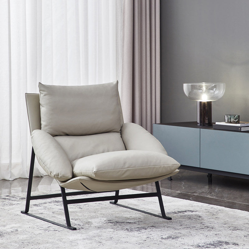 Zeitgenössischer 35,5 "breites Kunstleder -Leder -Kissen -Back -Lounge -Stuhl