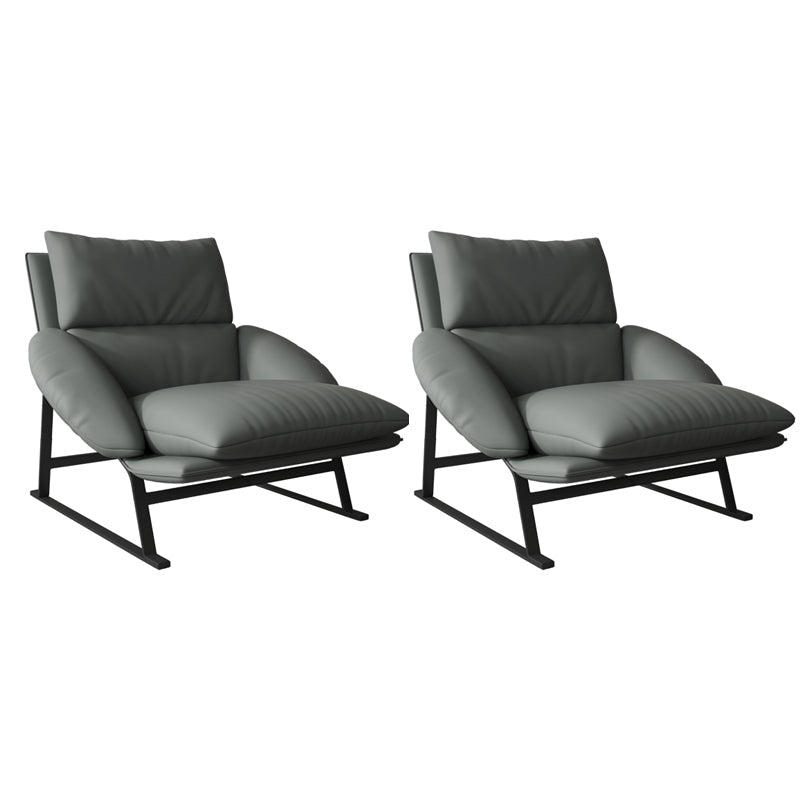 Zeitgenössischer 35,5 "breites Kunstleder -Leder -Kissen -Back -Lounge -Stuhl