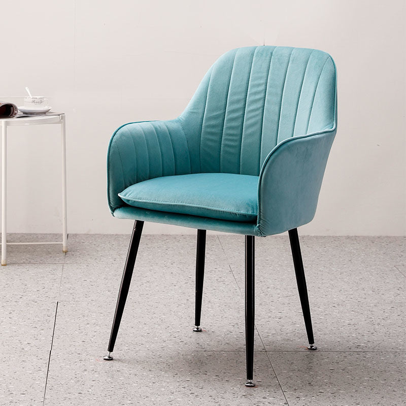 Modern Style Cloth Overturning Armrest Fixed Backrest Metal Arm Chair Lake Blue 1 Piece Black Clearhalo 'Accent Chairs' 'accent_chairs' 'Chairs & Seating' 'furn' 'furn_accent_chairs' 'Furniture' 'Living Room Furniture' 5650396