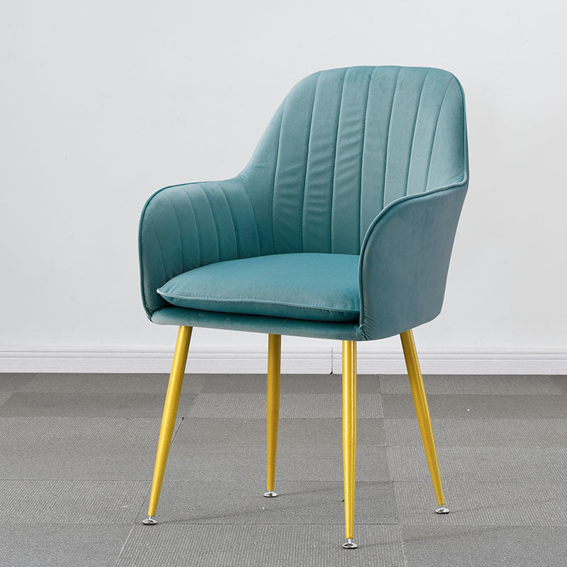 Modern Style Cloth Overturning Armrest Fixed Backrest Metal Arm Chair Lake Blue Brass Gold Clearhalo 'Accent Chairs' 'accent_chairs' 'Chairs & Seating' 'furn' 'furn_accent_chairs' 'Furniture' 'Living Room Furniture' 5650405