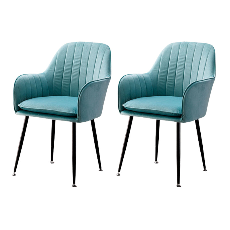Modern Style Cloth Overturning Armrest Fixed Backrest Metal Arm Chair Lake Blue 2 Piece Set Black Clearhalo 'Accent Chairs' 'accent_chairs' 'Chairs & Seating' 'furn' 'furn_accent_chairs' 'Furniture' 'Living Room Furniture' 5650412