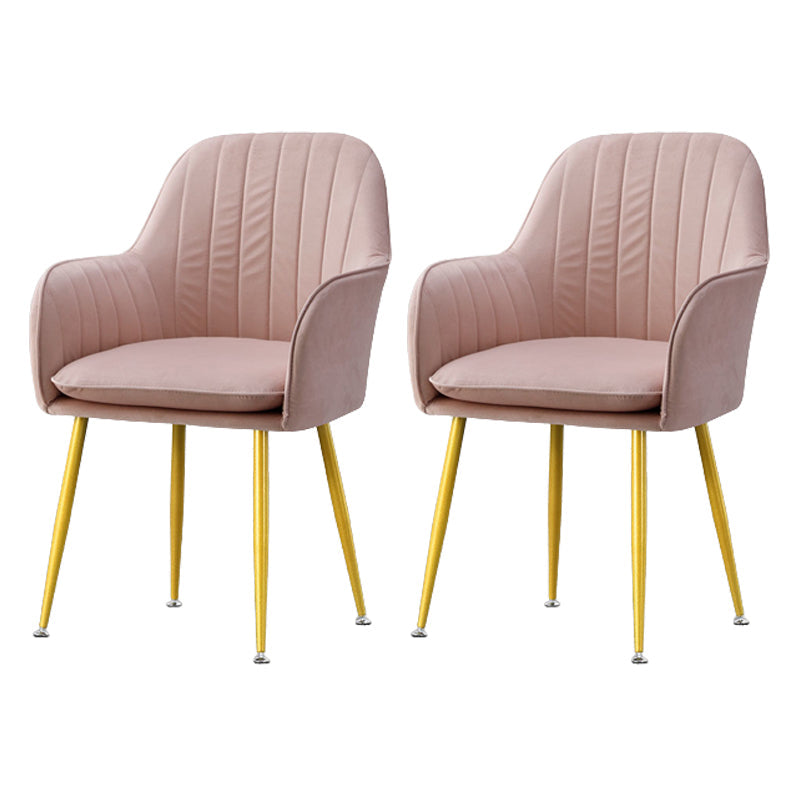 Modern Style Cloth Overturning Armrest Fixed Backrest Metal Arm Chair Pink 2 Piece Set Brass Gold Clearhalo 'Accent Chairs' 'accent_chairs' 'Chairs & Seating' 'furn' 'furn_accent_chairs' 'Furniture' 'Living Room Furniture' 5650414