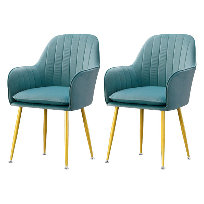 Modern Style Cloth Overturning Armrest Fixed Backrest Metal Arm Chair Blue 2 Piece Set Brass Gold Clearhalo 'Accent Chairs' 'accent_chairs' 'Chairs & Seating' 'furn' 'furn_accent_chairs' 'Furniture' 'Living Room Furniture' 5650416