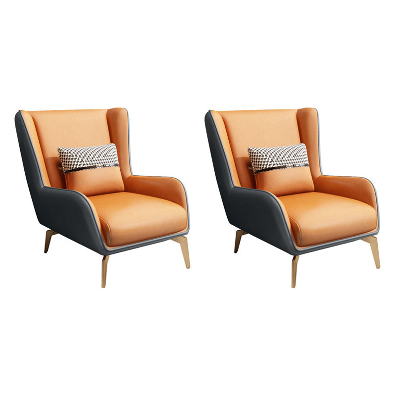 Glam Style Leather Handrail Living Room Replica Leather Wingback Chair Grey Orange 2 Piece Set Clearhalo 'Accent Chairs' 'accent_chairs' 'Chairs & Seating' 'furn' 'furn_accent_chairs' 'Furniture' 'Living Room Furniture' 5650510