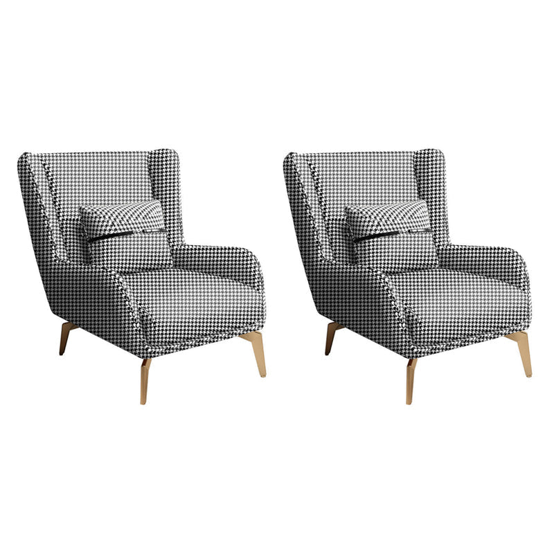 Glam Style Leather Handrail Living Room Replica Leather Wingback Chair Houndstooth pattern 2 Piece Set Clearhalo 'Accent Chairs' 'accent_chairs' 'Chairs & Seating' 'furn' 'furn_accent_chairs' 'Furniture' 'Living Room Furniture' 5650511